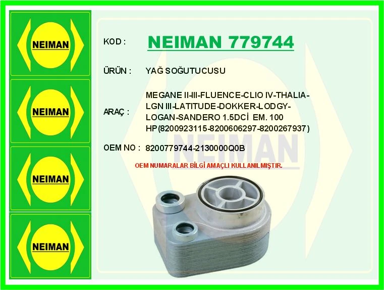 Yağ Soğutucusu Megane II-III-Fluence-Clio IV-Thalia-Laguna III-Latitude-Dokker-Lodgy-Logan-Sandero 1.5d