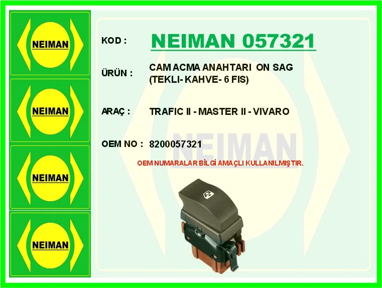 Cam Acma Anahtari Ön Sağ Tekli-Kahve-6 Fis Trafic II-Master II-Vivaro