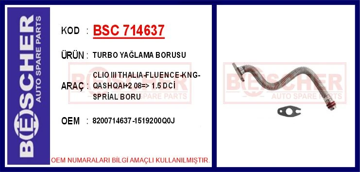 Turbo Yağlama Borusu Clio III Thalia-Fluence-Kangoo-Qashqai 2 08 > 1.5 Dci̇