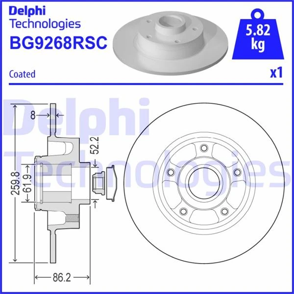 Arka Fren Di̇ski̇ Renault Megane IV 15> Dış Cap: 260 Mm K:86 Mm 5 Deli̇k ABS Sensörlü Rulmanli