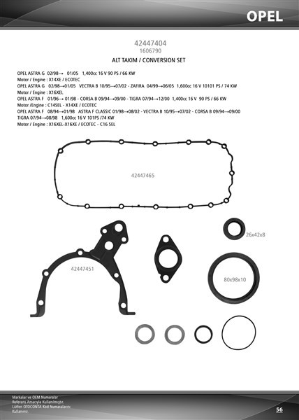 Alt Takım Conta Keçeli̇ Astra G-Astra F-Corsa B-Vectra B 1.4-1.6 16v Xe/ecotech-Sel-Xel/ecotech