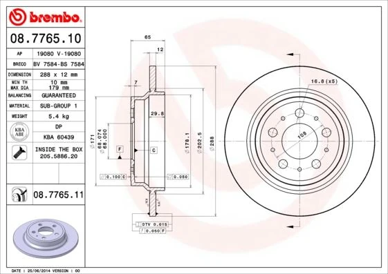Arka Fren Aynası Volvo S60 01-10 S70 01-05 S80 98-06 Xc70 00-07 288x12x5dl Delykly 986478495-Df4066