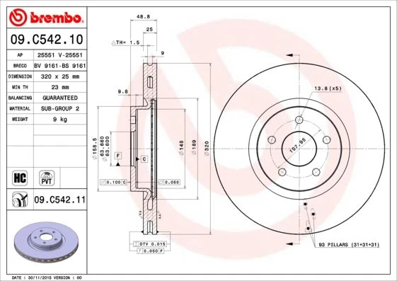 Ön Fren Aynası Connect 12 > Focus III 11>15 Kuga 12>14 Volvo V40 T2-T3-T4-T5 C30 06>12 C70 II 07>12 S40 II 05>12 V50 04>