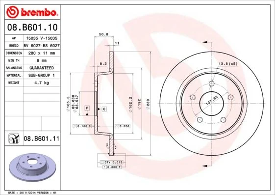 Arka Fren Disk Aynası Yeni Connect Chc 1.6 /1.5 Tdci 15> C-Max 12> Kuga II 13>20 Grand C-Max 11> Merkezleme Capi 63.5 Mm Yukseklik 50.8 Mm 5 Delik Dis Cap 279.8