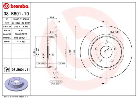 Arka Fren Disk Aynası Yeni Connect Chc 1.6 /1.5 Tdci 15> C-Max 12> Kuga II 13>20 Grand C-Max 11> Merkezleme Capi 63.5 Mm Yukseklik 50.8 Mm 5 Delik Dis Cap 279.8