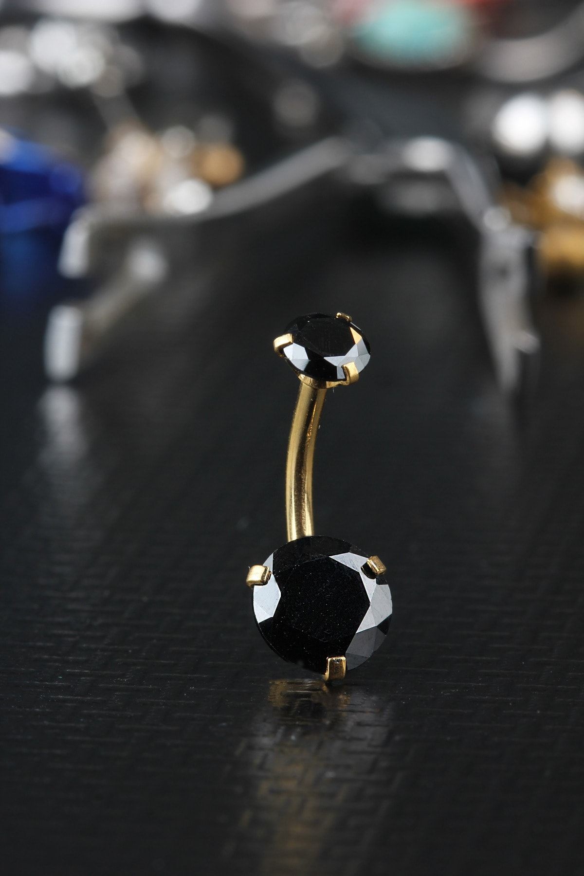Çift Zirkon Kristal Çelik Göbek Cerrahi Çelik Piercing