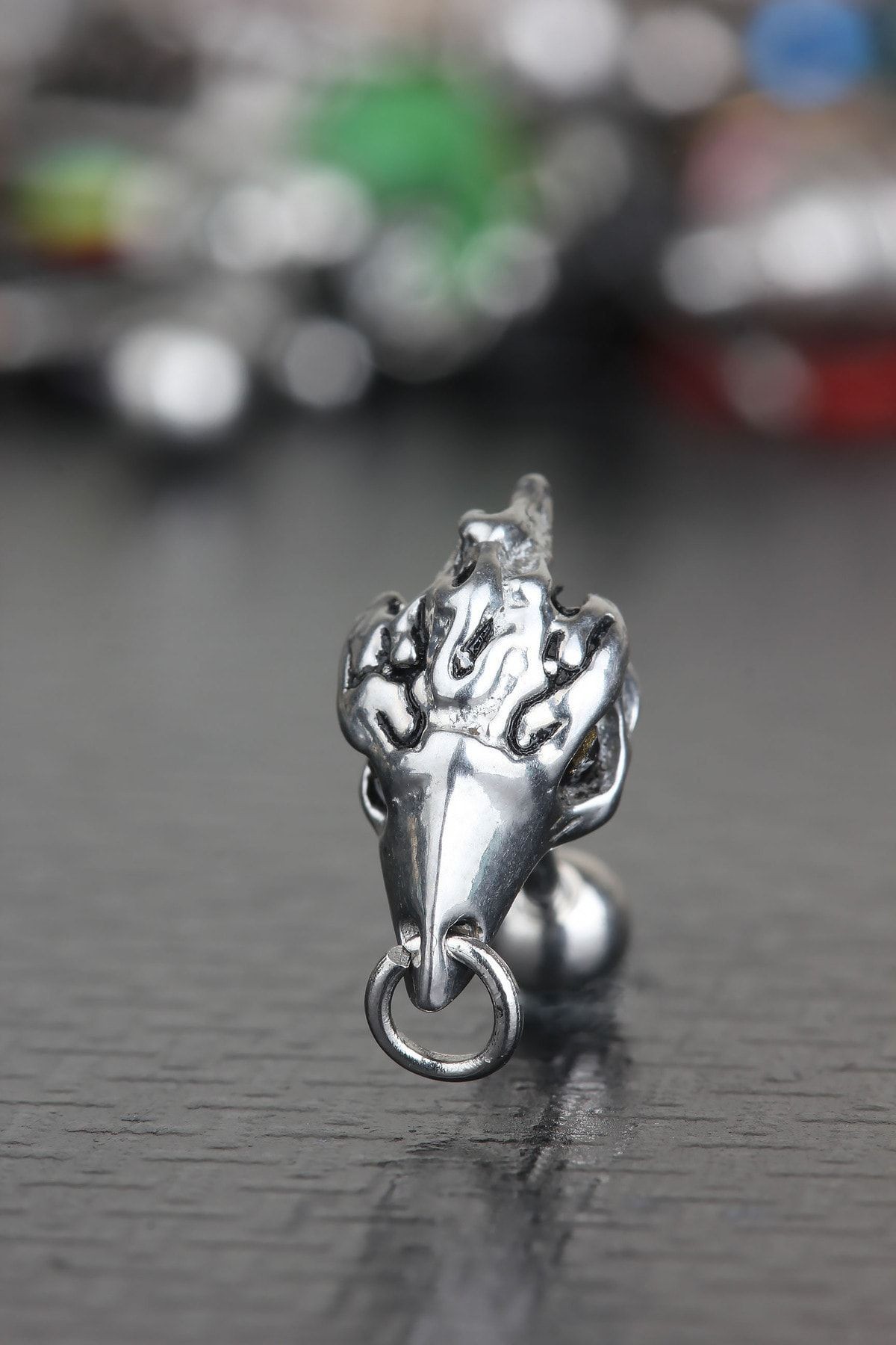 316L Cerrahi Çelik Kıkırdak Tragus Helix Vintage Antik Gotik Etnik Tasarım Karga Piercing
