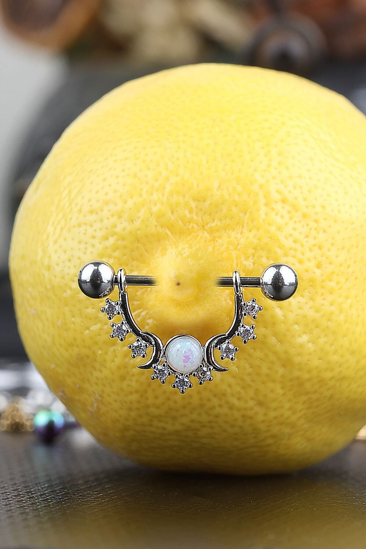 316l Cerrahi Çelik Göğüs Ucu Nipple/meme Etnik Tasarım Zirkon Taş Yıldızlı Piercing 16 Mm