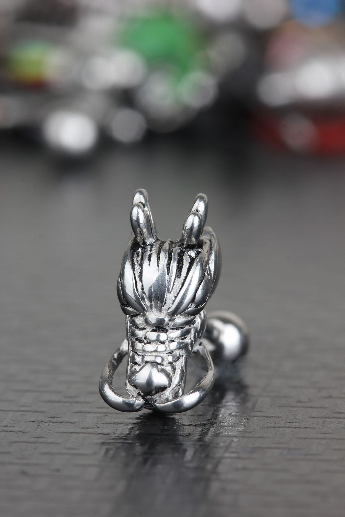 316L Cerrahi Çelik Kıkırdak Tragus Helix Vintage Antik Gotik Etnik Tasarım Ejderha Piercing
