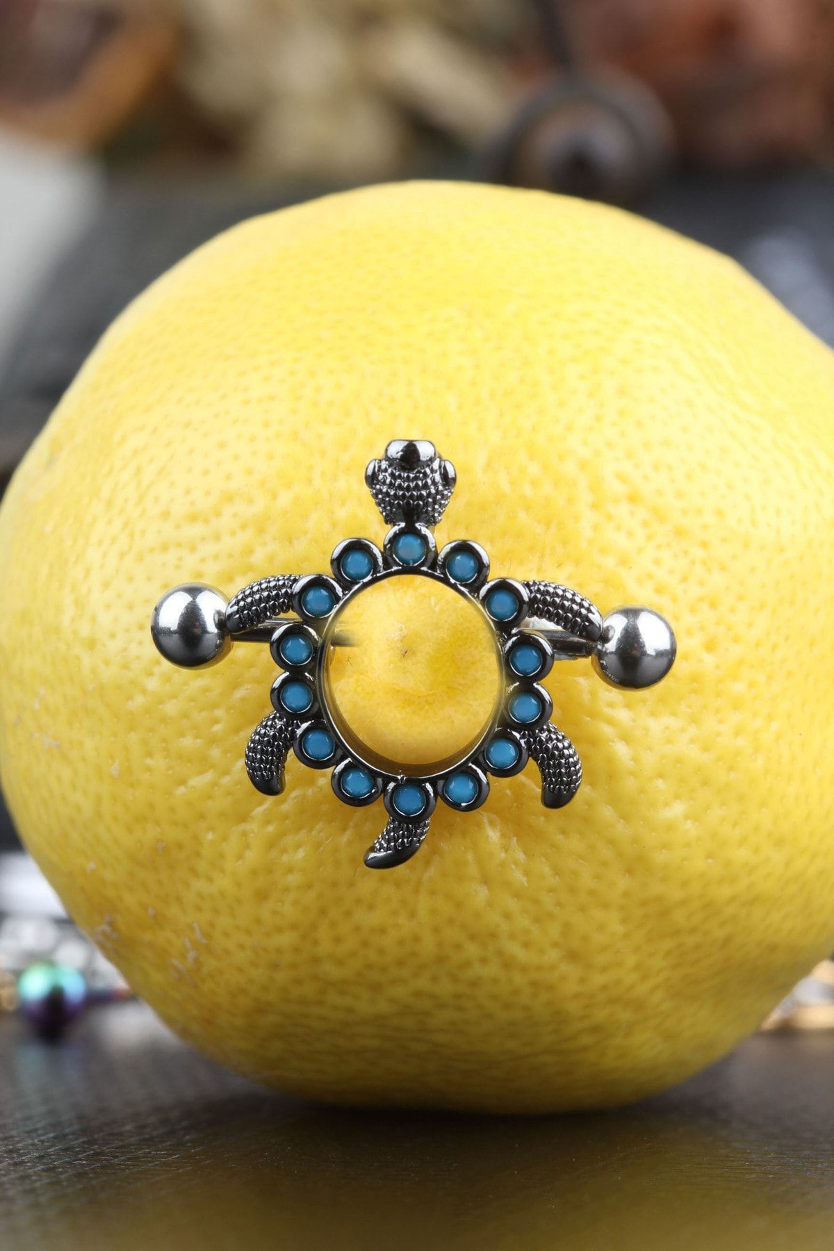 316l Cerrahi Çelik Göğüs Ucu Nipple/meme Etnik Tasarım Kaplumpağa Piercing 16 Mm