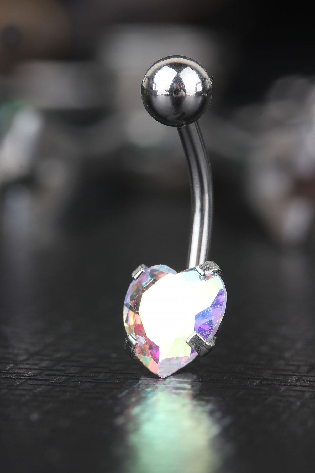 Cerrahi Çelik Zirkon Taşlı Kalp Göbek Piercing Rainbow