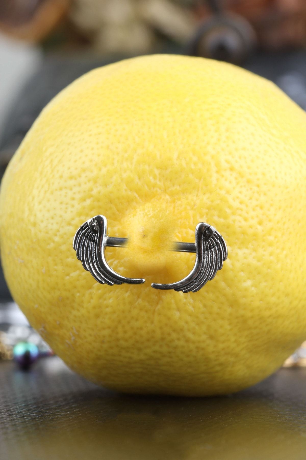316l Cerrahi Çelik Göğüs Ucu Nipple/meme Etnik Tasarım Melek Kanadı Piercing 14 Mm