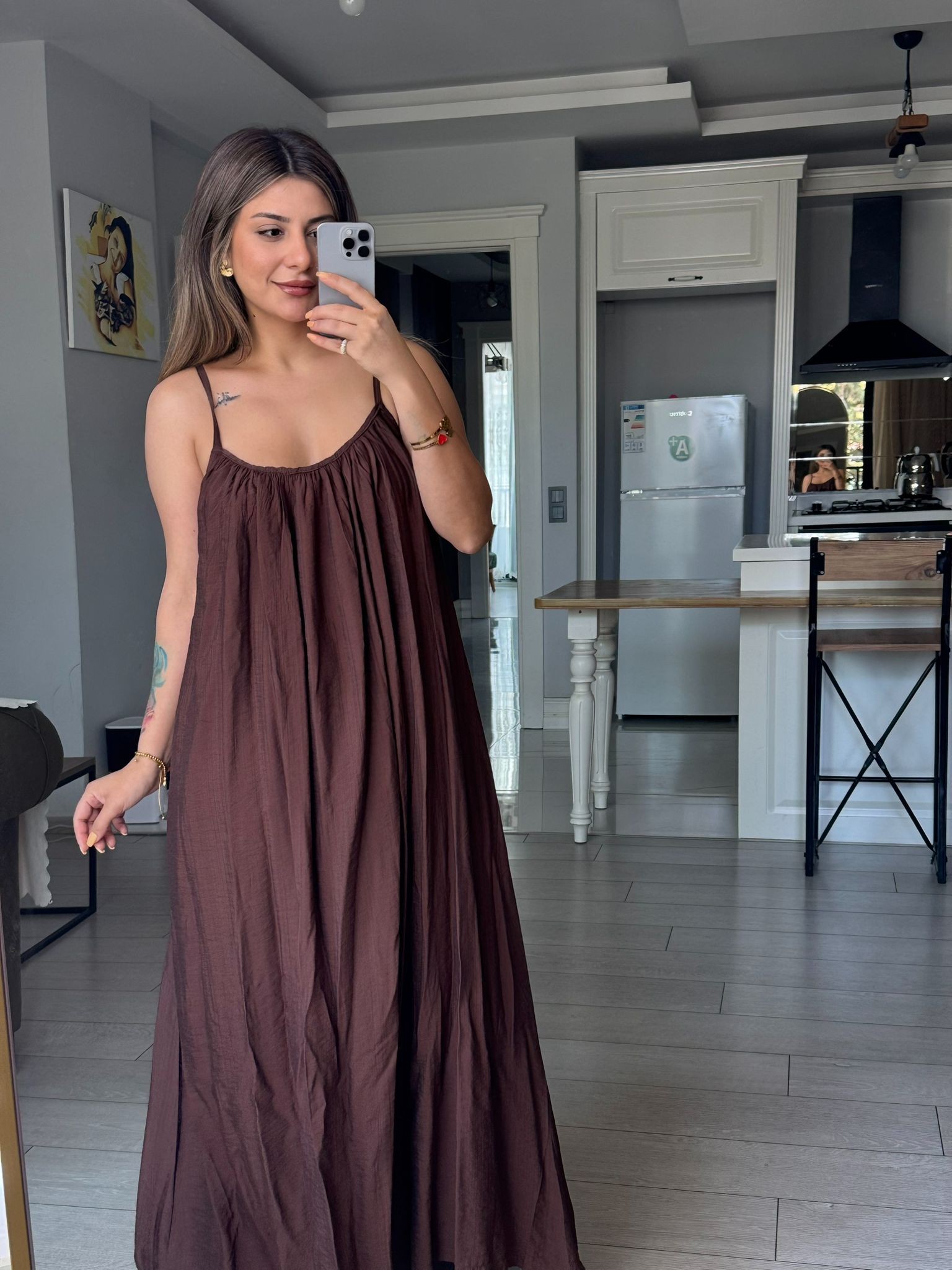 Askılı Midi Boy Oversize Elbise 