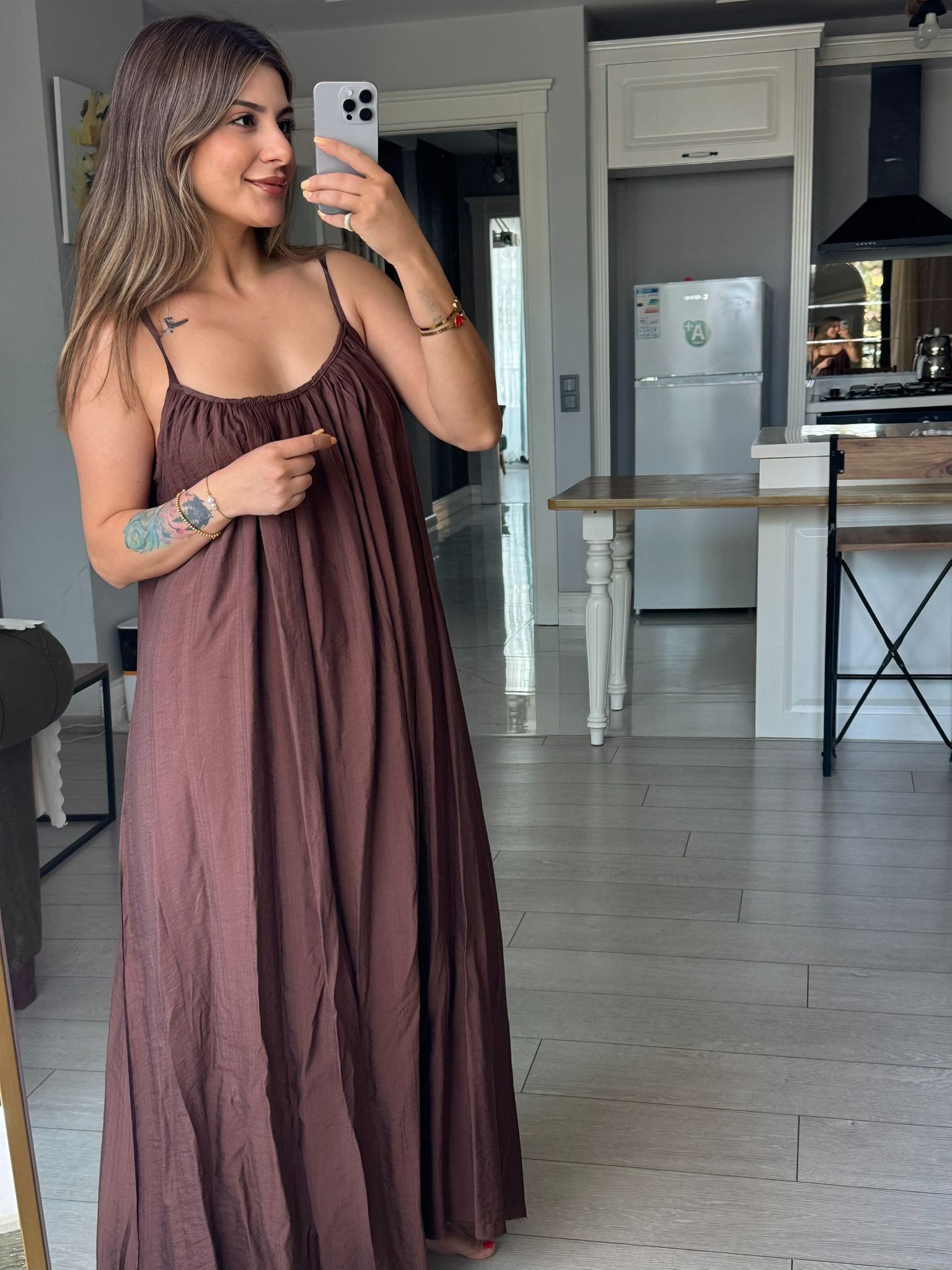 Askılı Midi Boy Oversize Elbise 