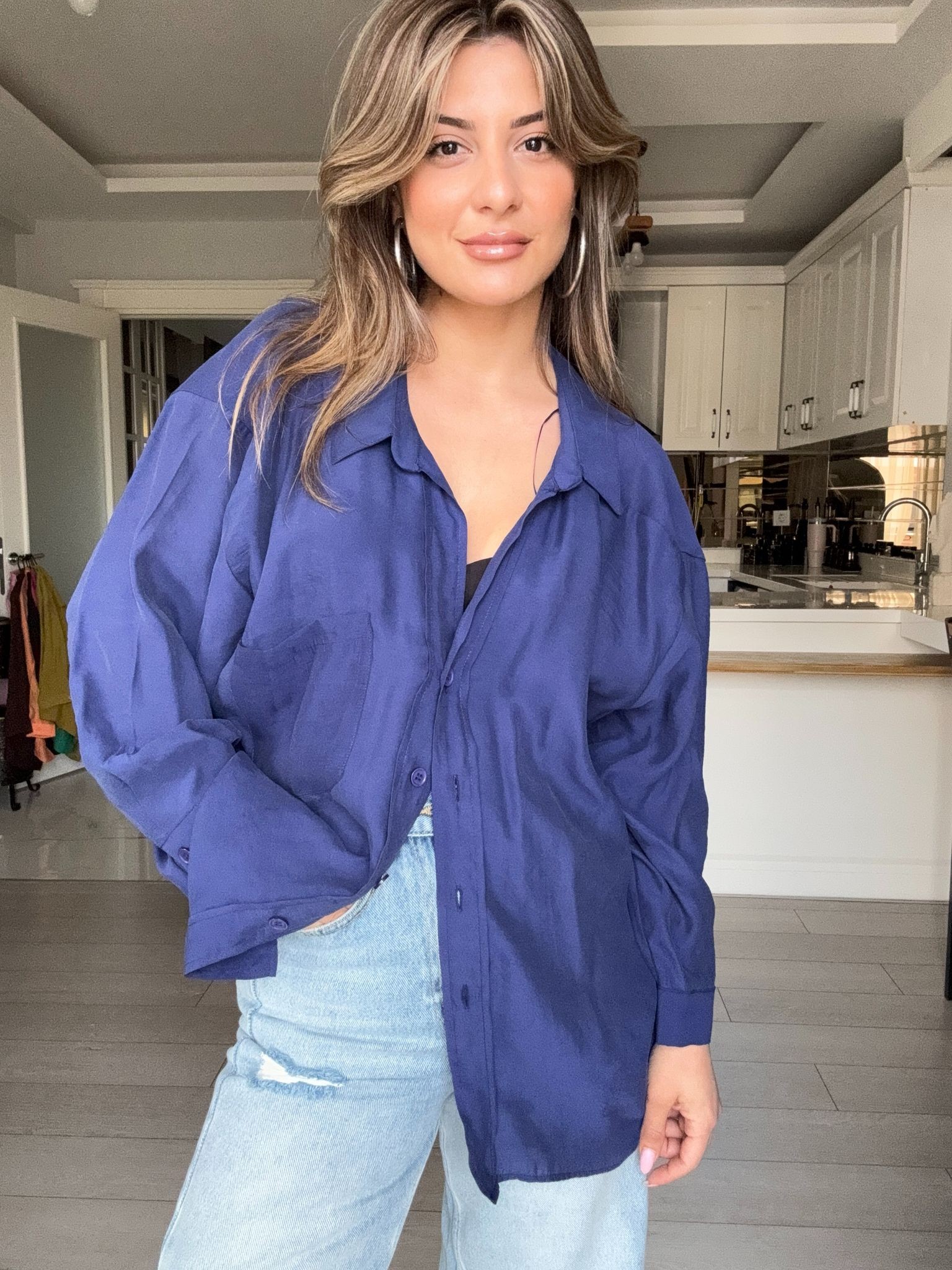 Düşük Omuzlu Oversize Gömlek 
