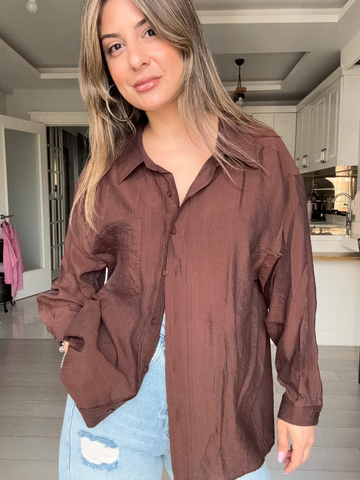 Düşük Omuz Oversize Gömlek