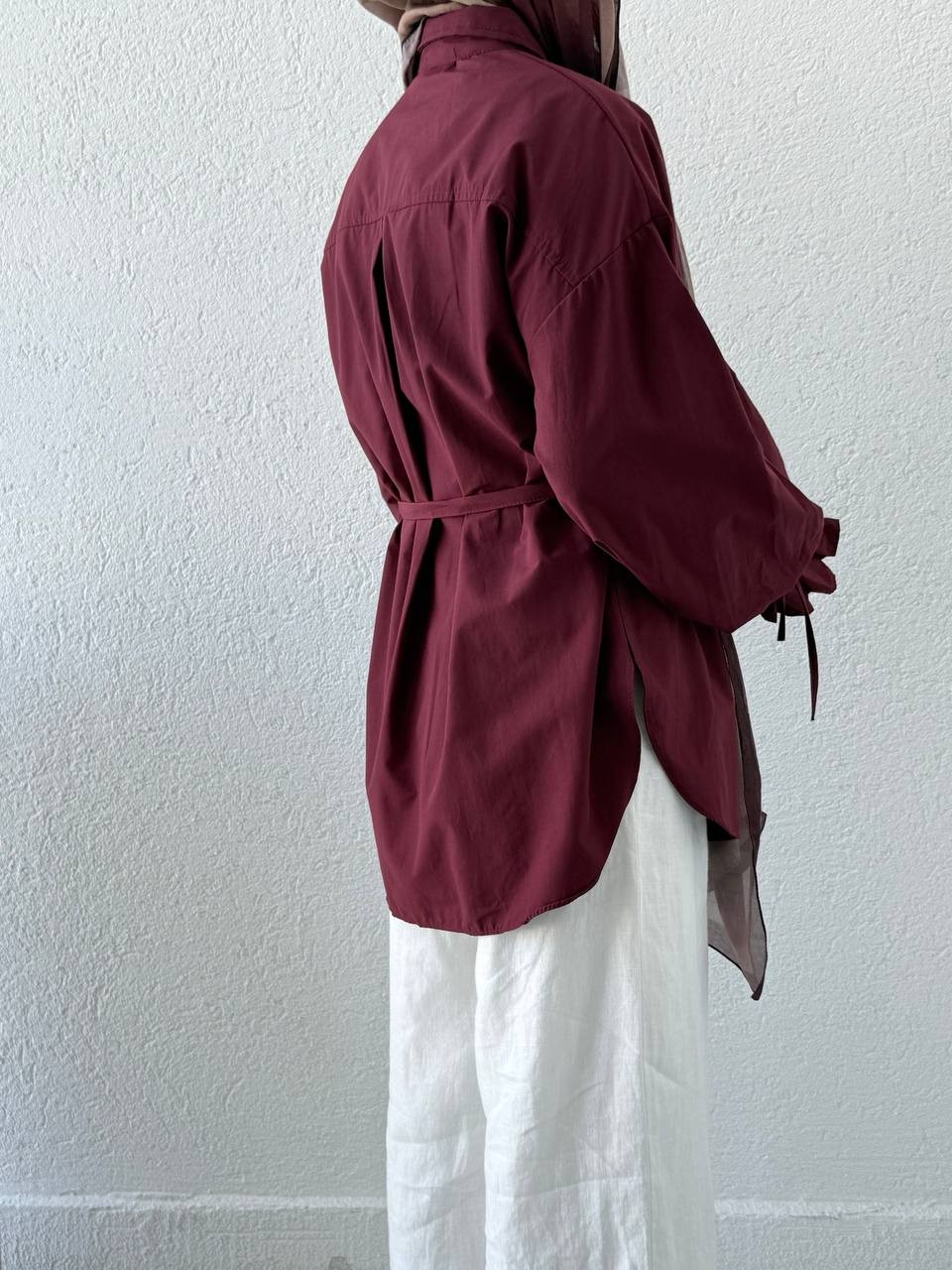 Kol Pile Detaylı Poplin Gömlek 421 - bordo