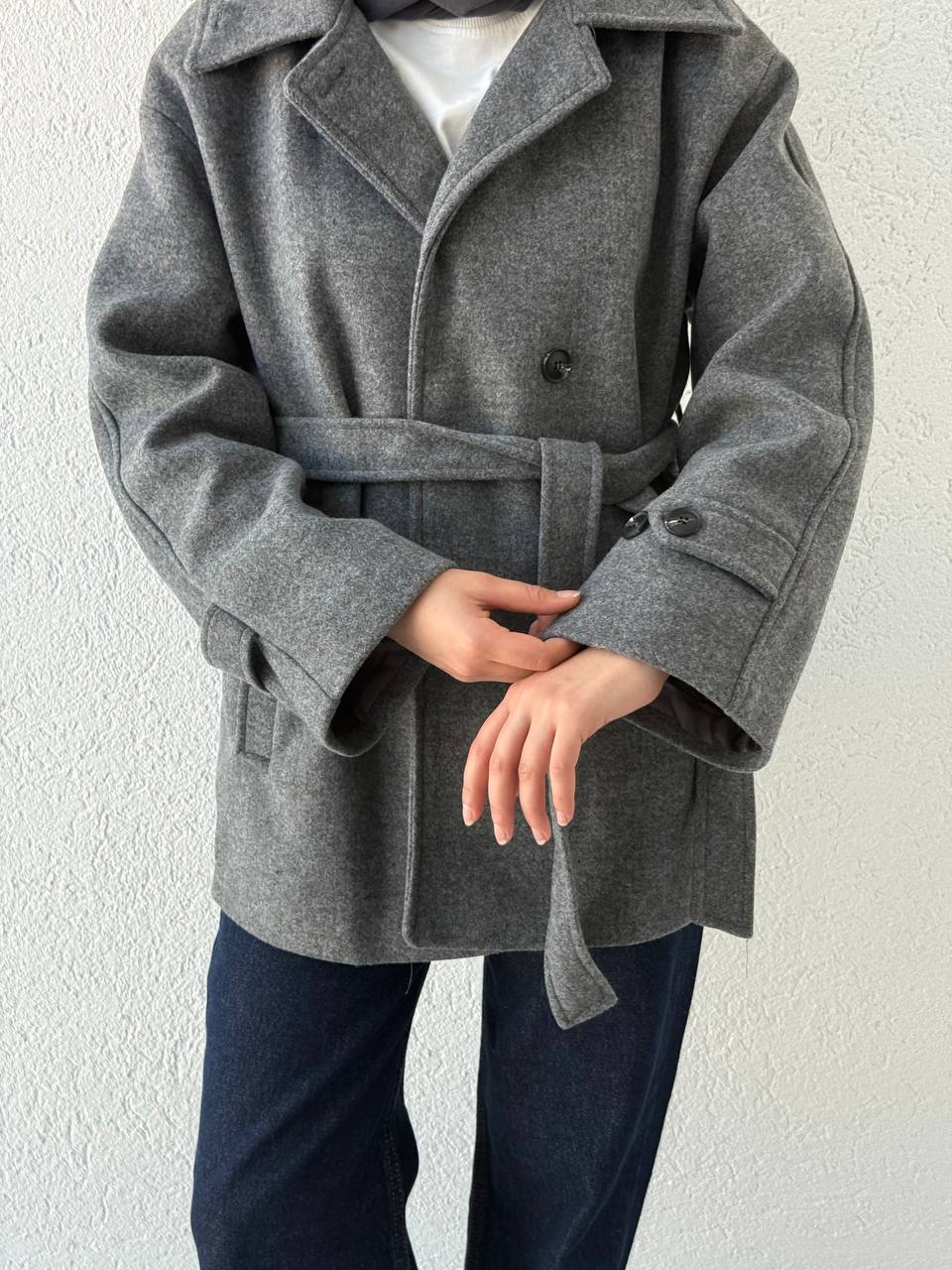 Dik Yaka Kuşaklı Kısa Kaban 250646