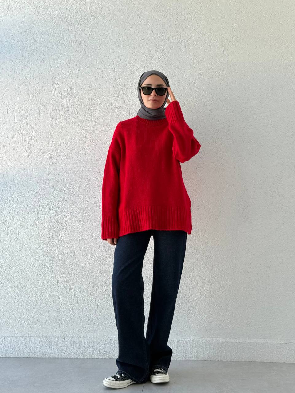 Alt Ve Kol Ribanalı Kazak 251103 - Kırmızı