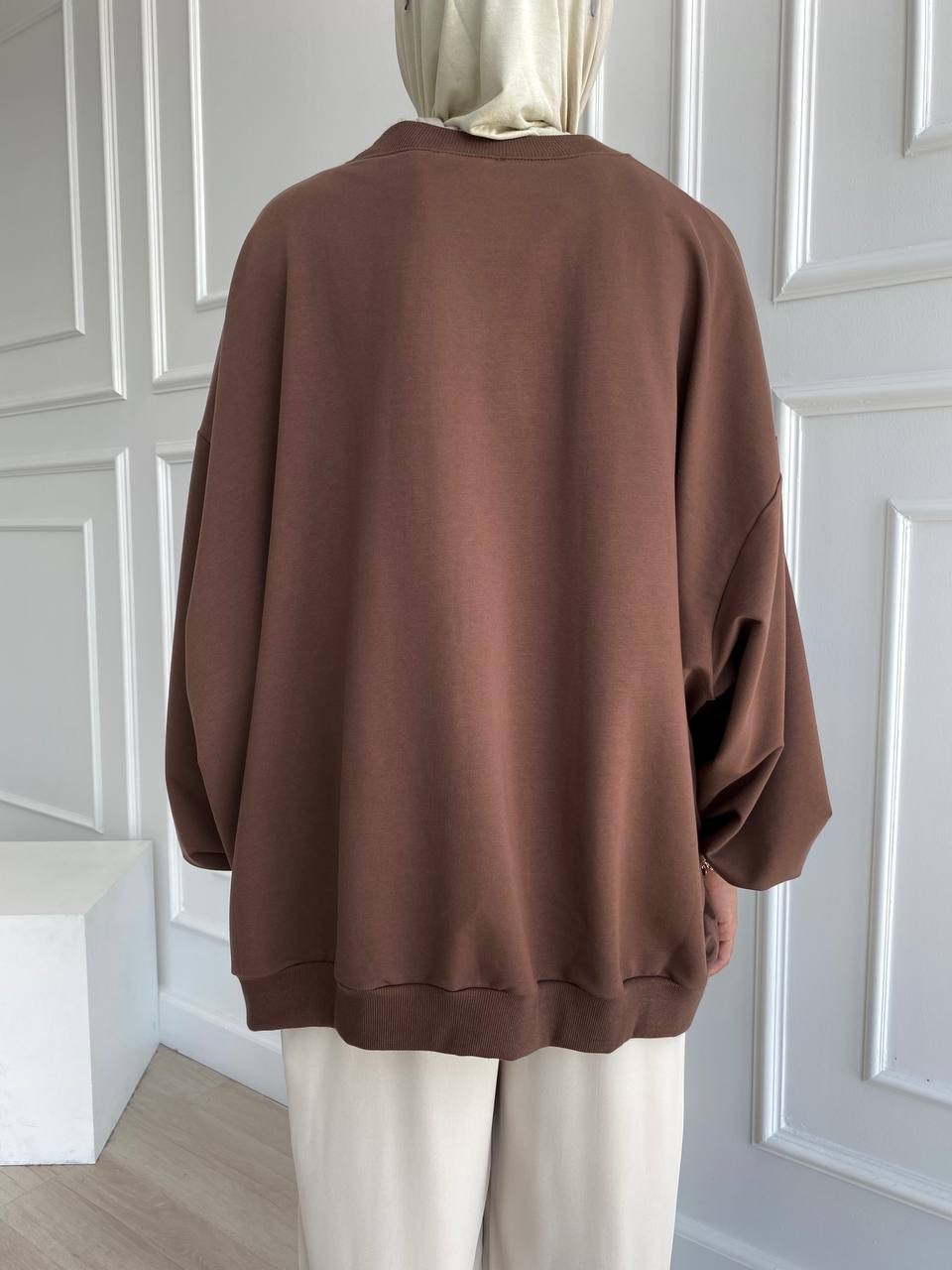 Balon Kol Oversize İki İplik Sweatshirt - Kahve