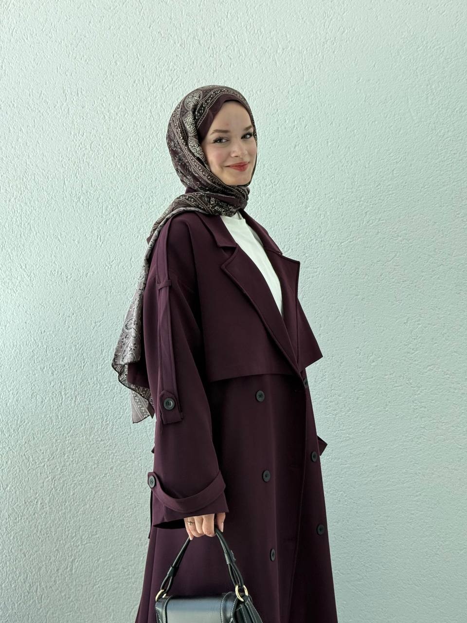 Premium Kalite Oversize Astarlı Kuşaklı Trençkot - Mürdüm