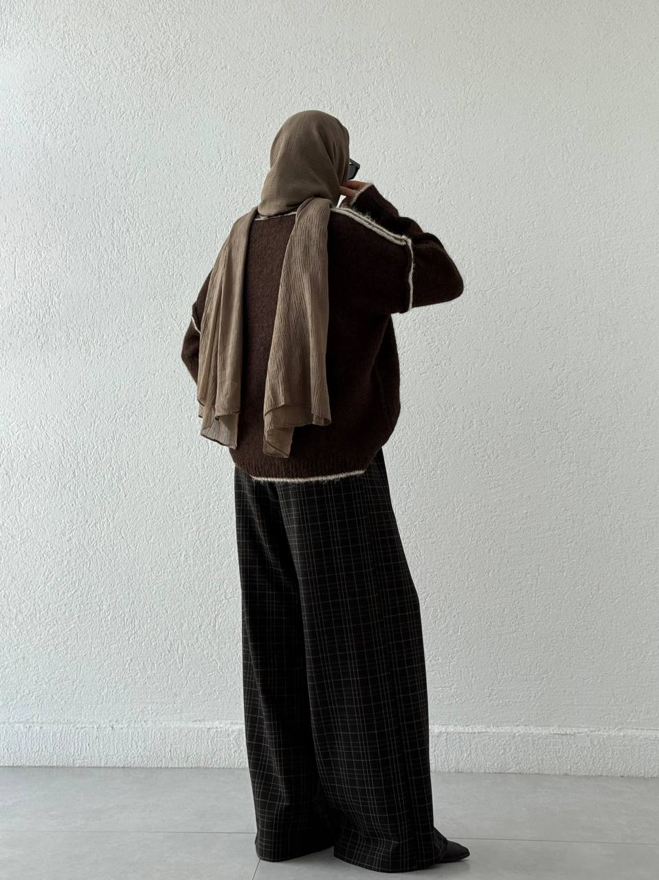 Örgü Biyeli Triko Kazak 7019 - Kahve