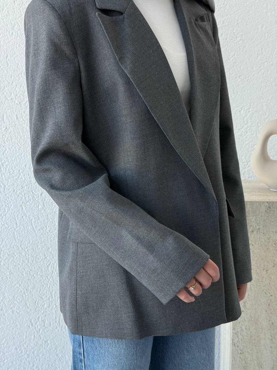 Poliviskon İçi Astarlı Blazer Ceket - Gri