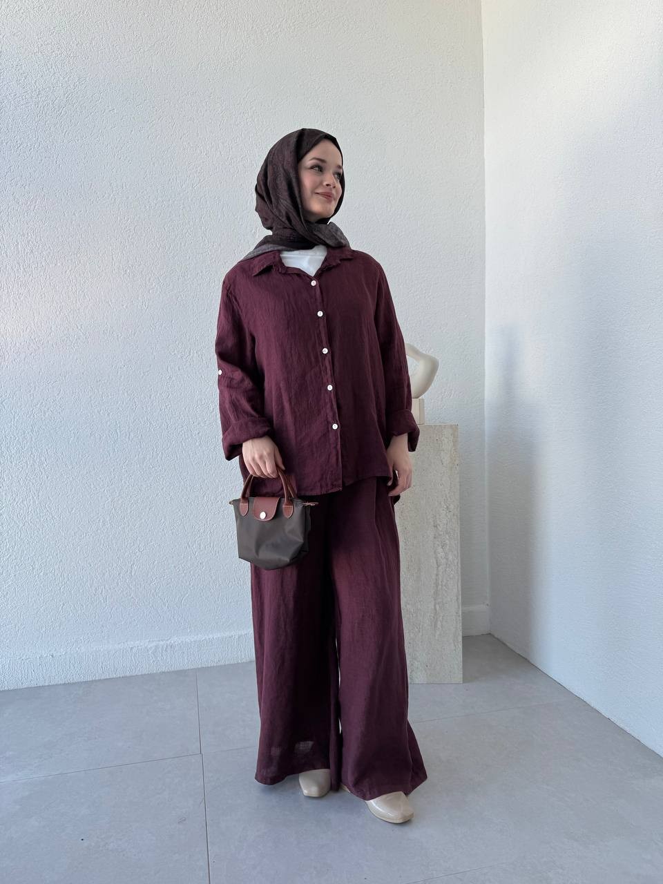 Keten Oversize Takım FLR - bordo