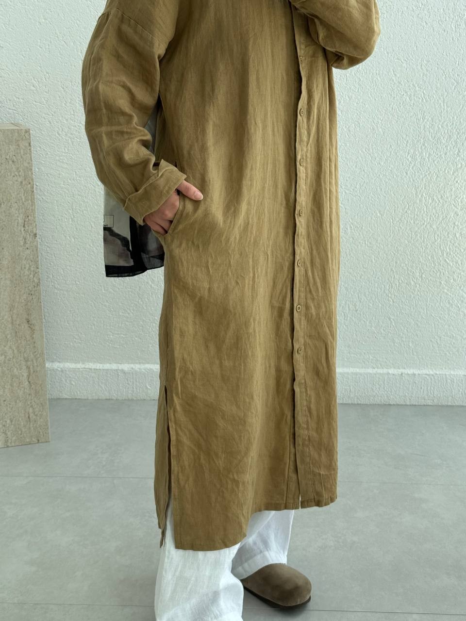 Keten Uzun Gömlek - Saman Sarısı