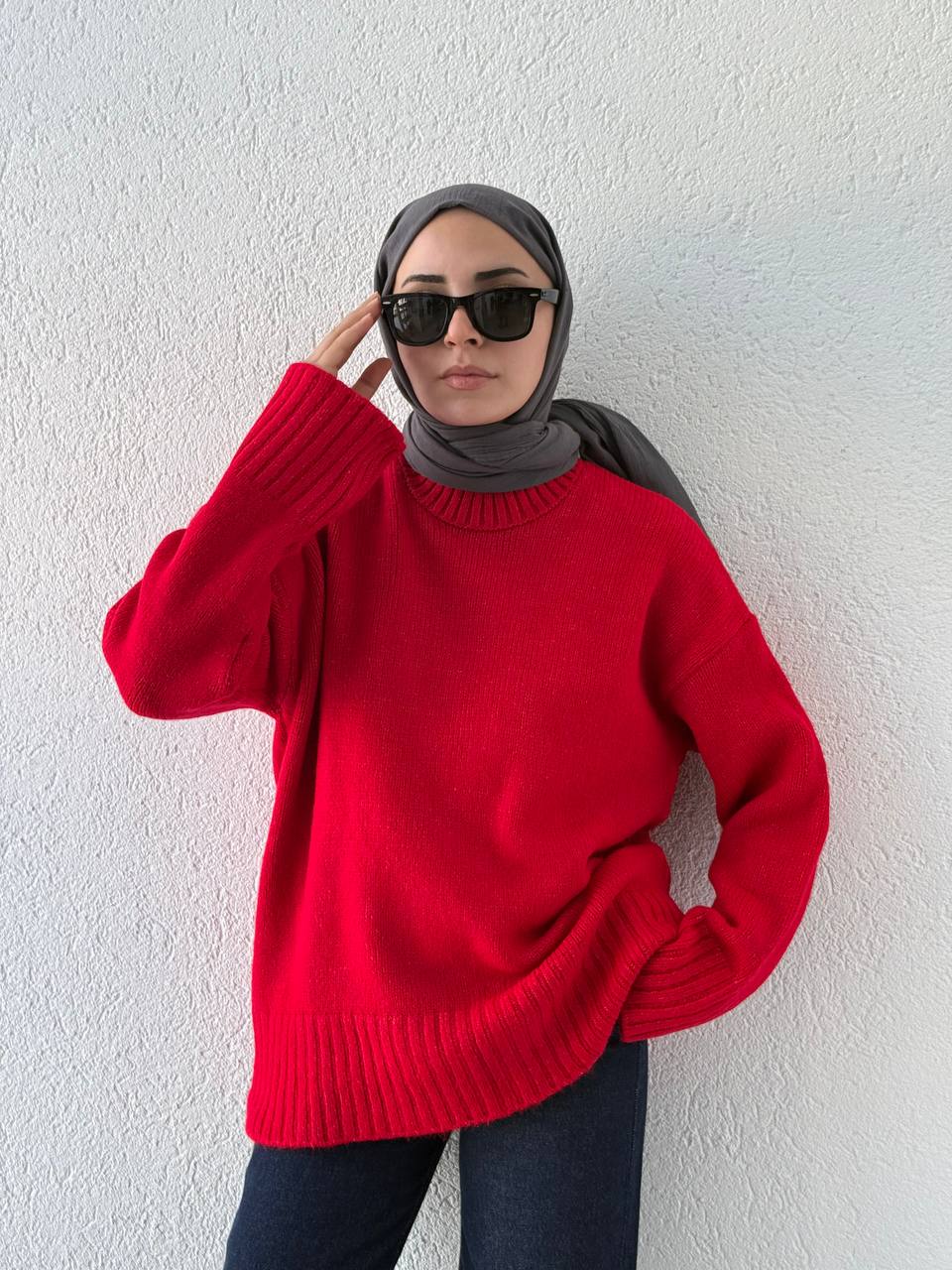 Alt Ve Kol Ribanalı Kazak 251103 - Kırmızı