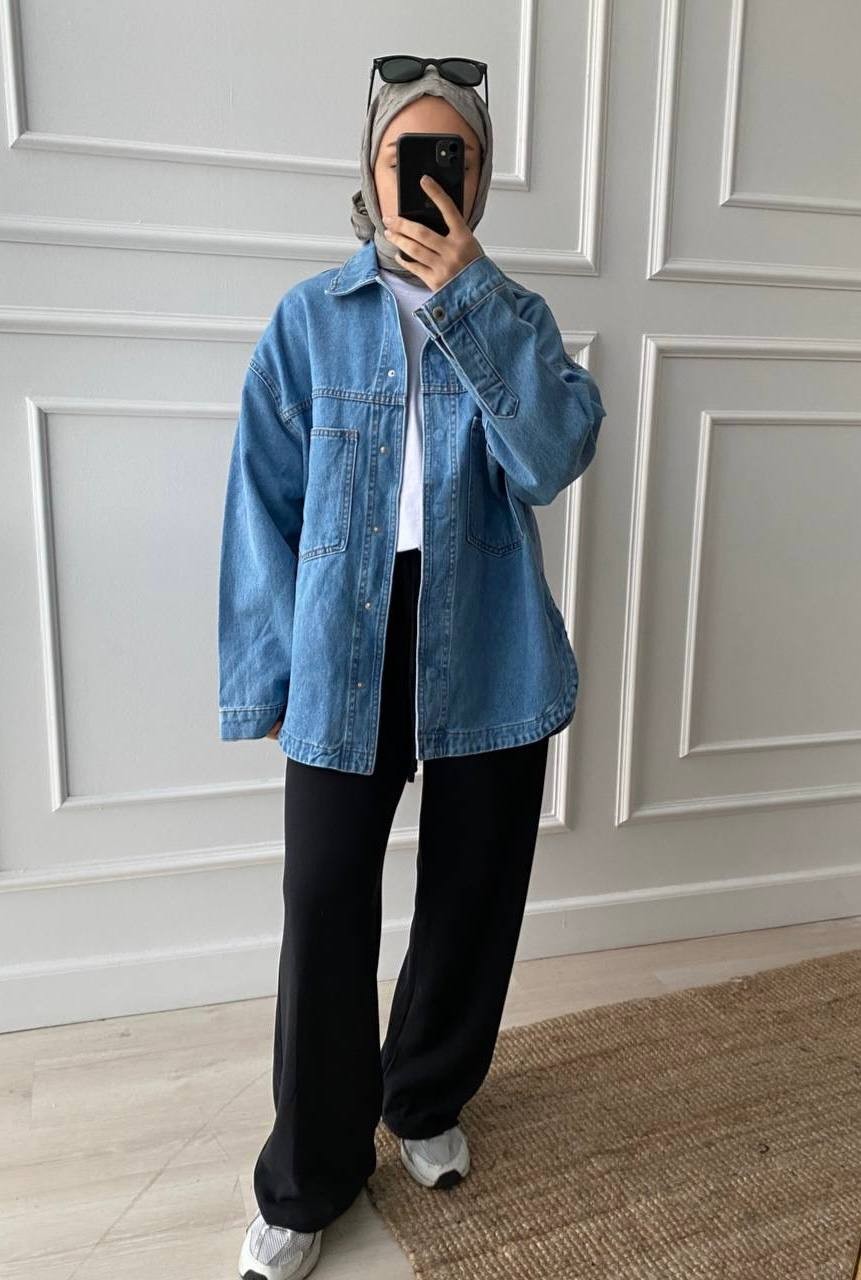 Gabardin Denim Dokuma Ceket - Mavi