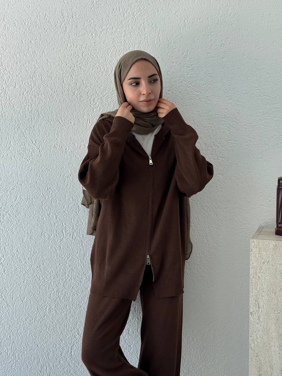 Oysho Model Kapüşonlu Triko Takım T23 - Kahve