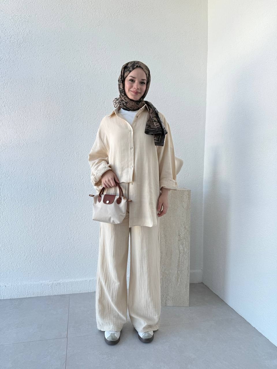 Müslin Oversize Kalıp Takım - naturel