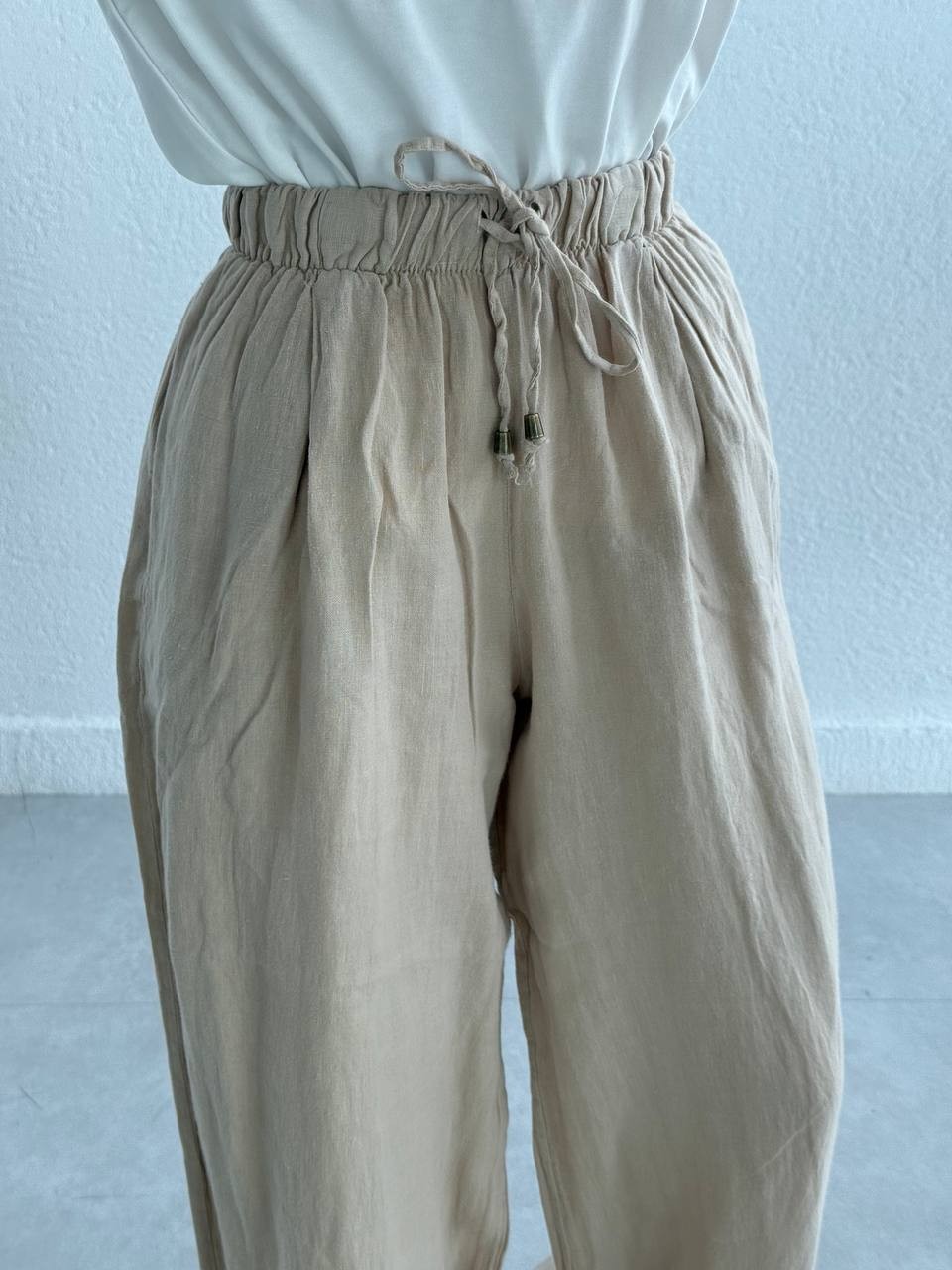 Keten Paça Dikiş Detaylı Pantolon 50886 - Taş