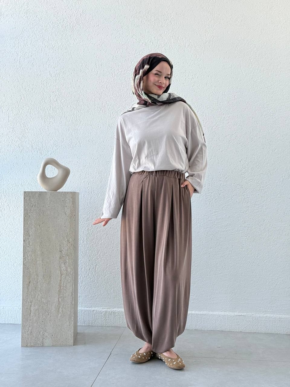 Oysho Modal Kumaş Pileli Şalvar Pantolon
