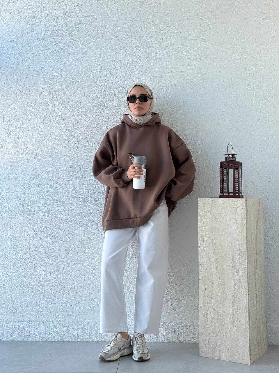 Üç İplik Şardonlu Kapşonlu Oversize Sweat