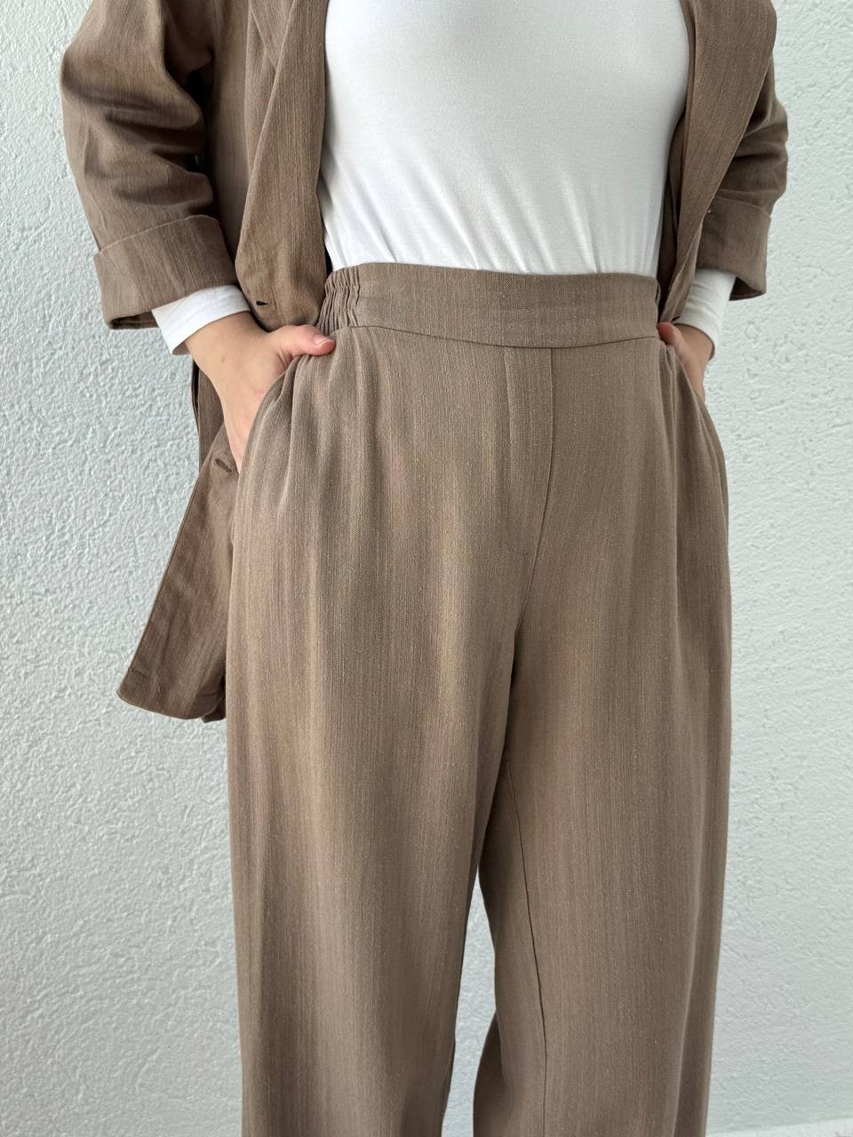 ZR Model Yan Yırtmaçlı Ceket Takım - Vizon