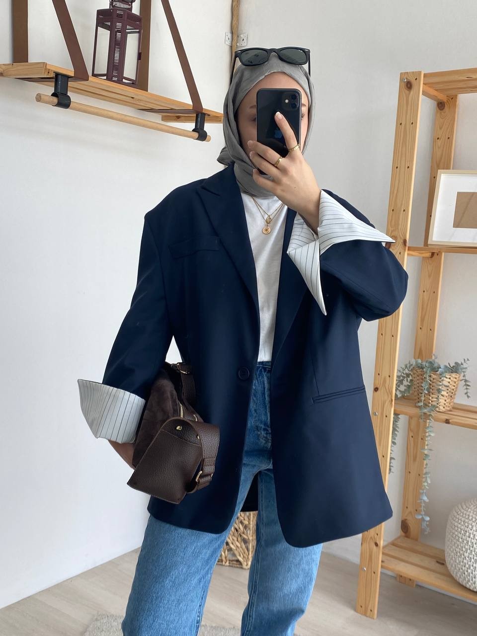 Oversize Kalın Manşet Çizgili Blazer Ceket