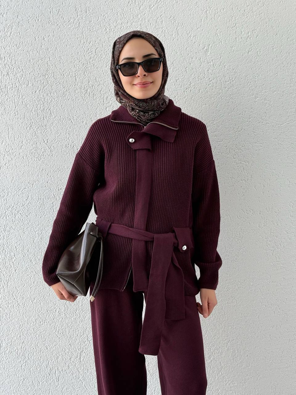 Büyük Düğmeli Triko Takım T51 - bordo