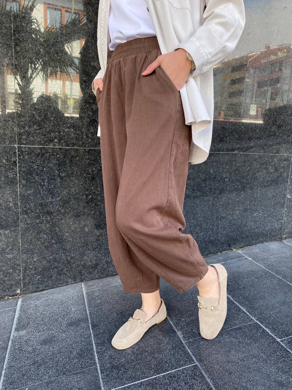 İnce Gabardin Şalvar Pantolon 4003 - Kahve