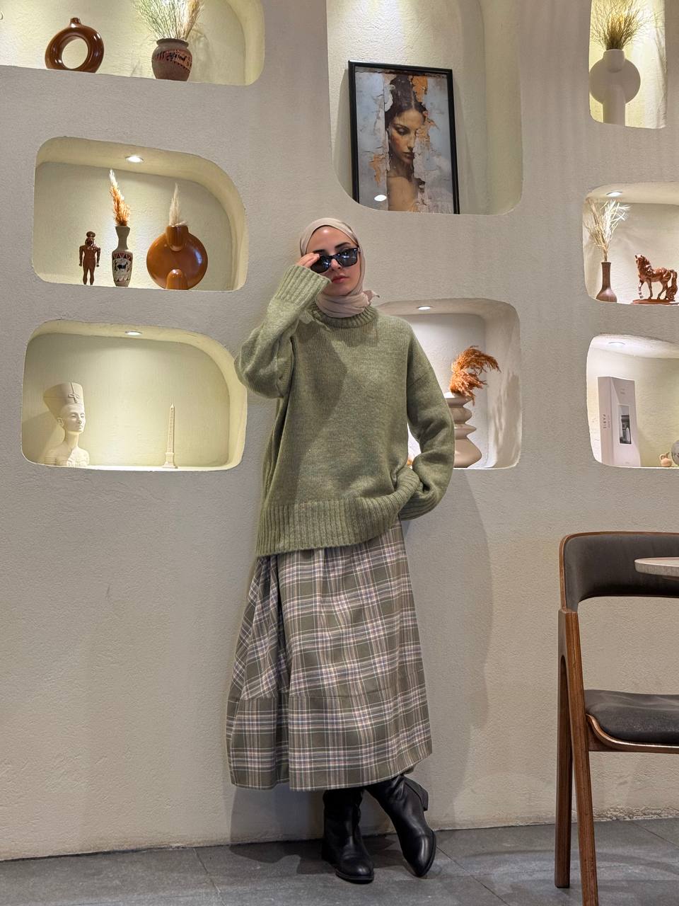 Zr Model Ekose Elbise 1235 - Açık Yeşil