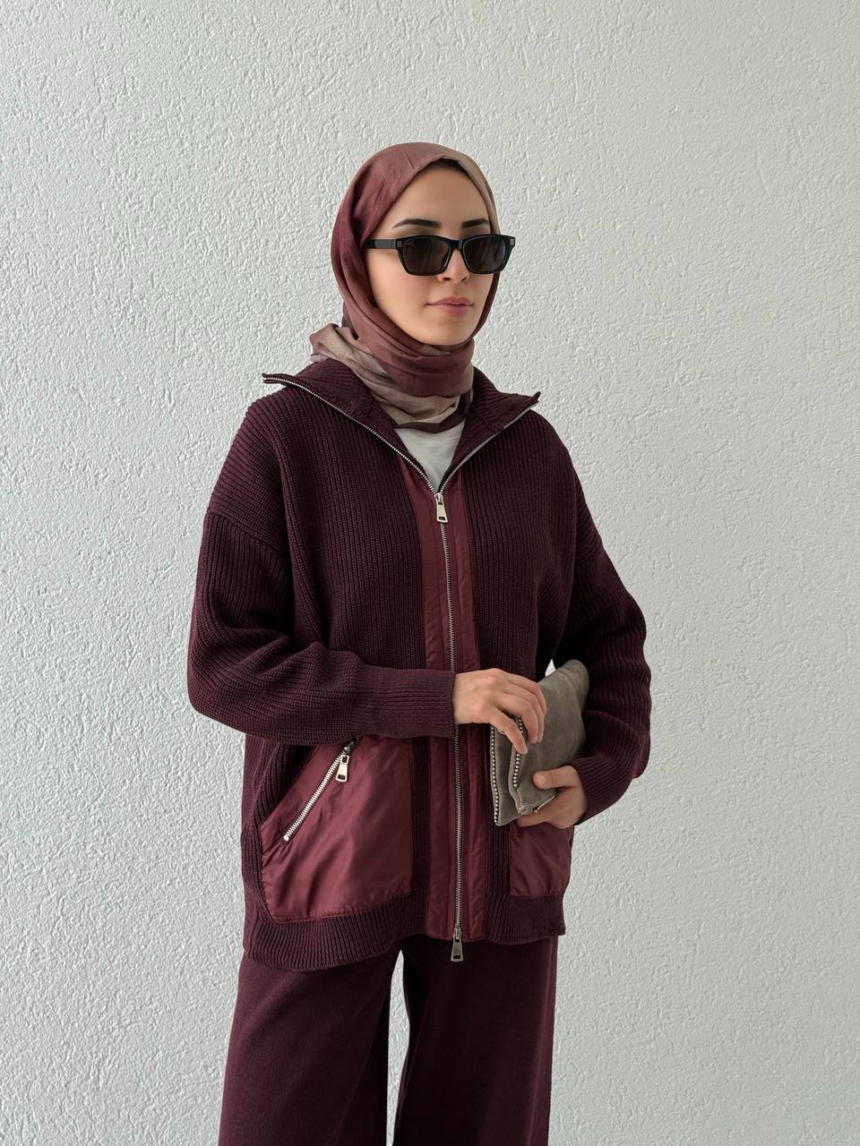 Cep Ve Bel Paraşüt Detay Triko Takım T50 - bordo