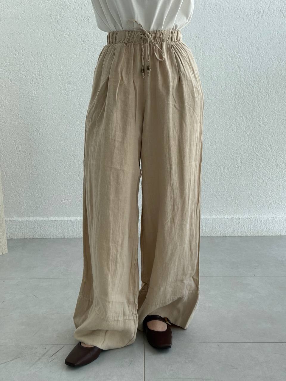Keten Paça Dikiş Detaylı Pantolon 50886 - Taş