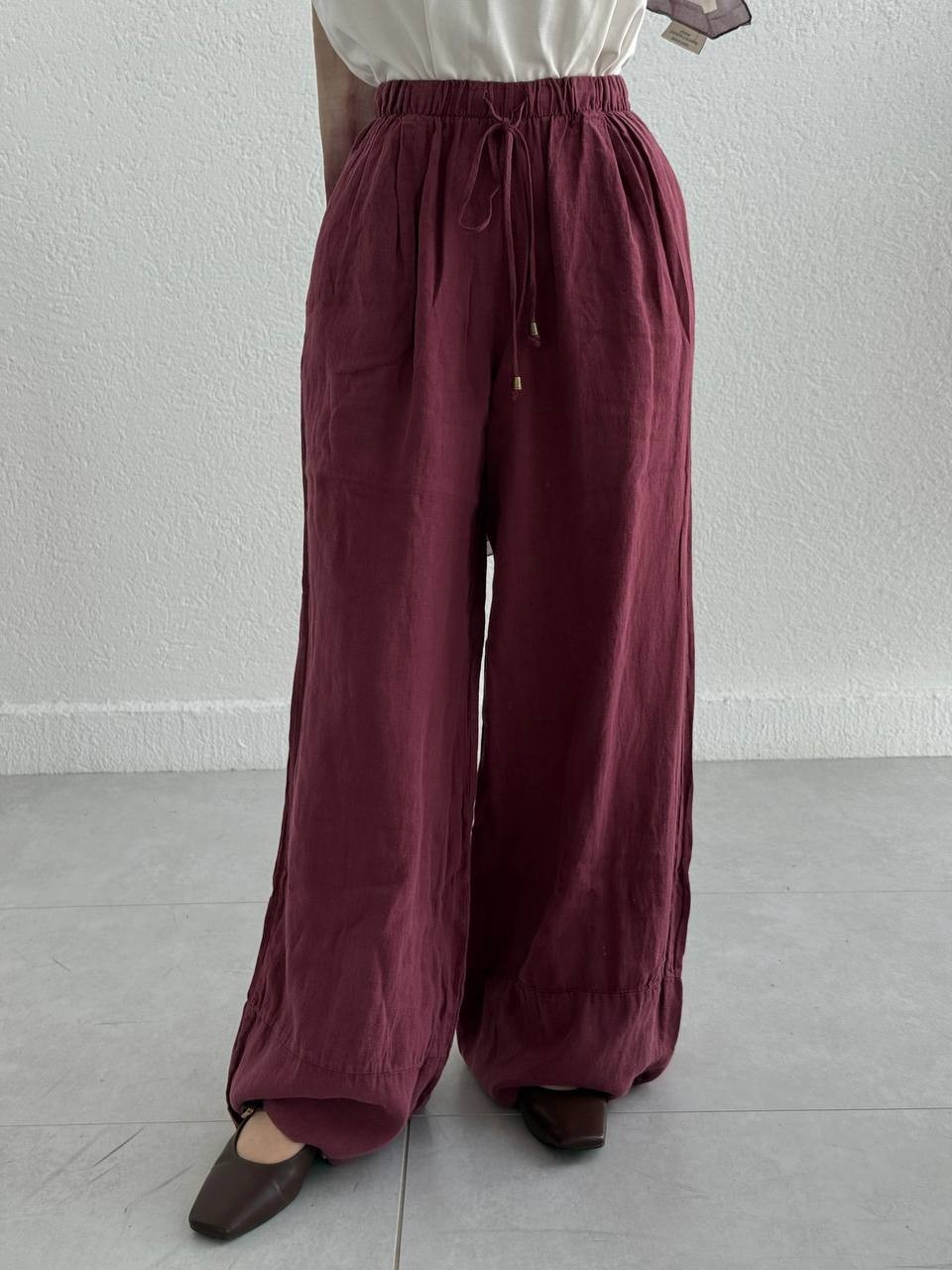 Keten Paça Dikiş Detaylı Pantolon 50886 - bordo