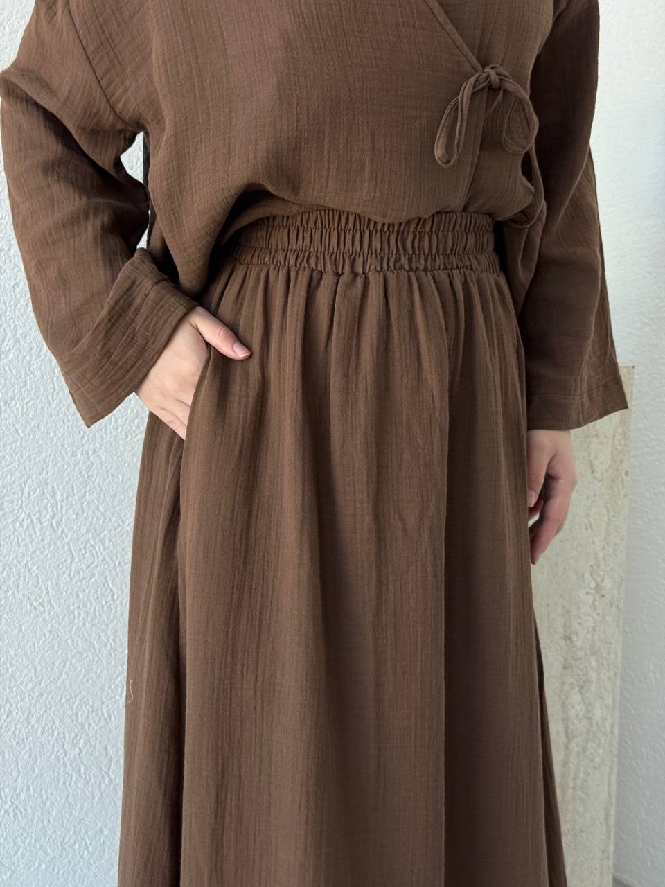 Muslin Etekli Takım 8717 - Kahve