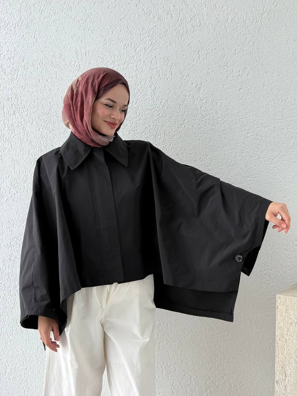 Pelerinli Panço Trençkot 7603 - Siyah