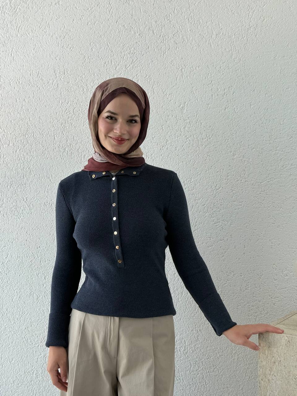 Dik Yaka Çıtçıtlı Triko 10686 - İndigo