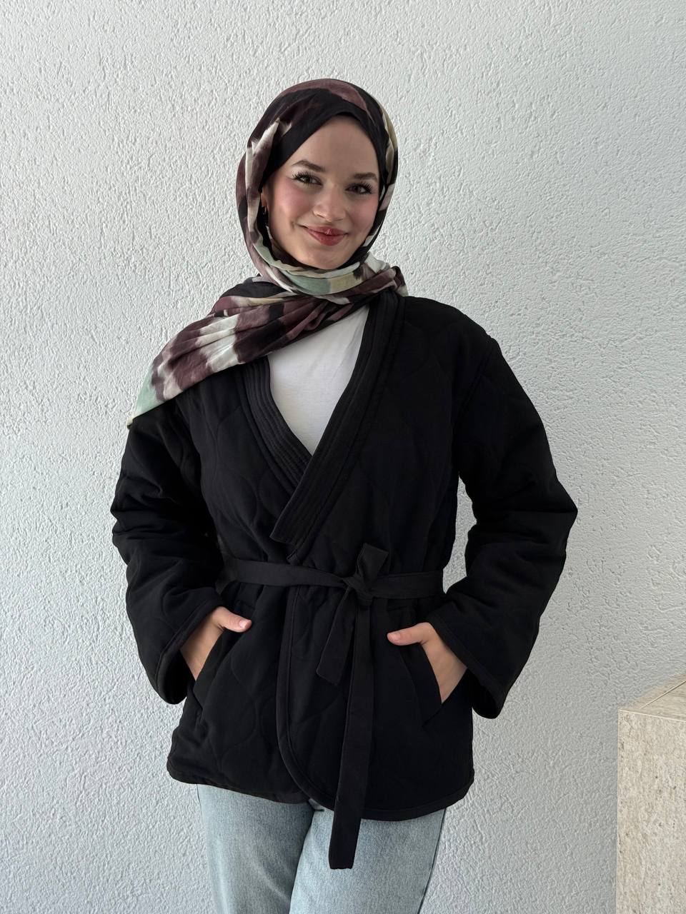 Premium Kalite İçi Dolgulu Kuşaklı Ceket 900 - Siyah