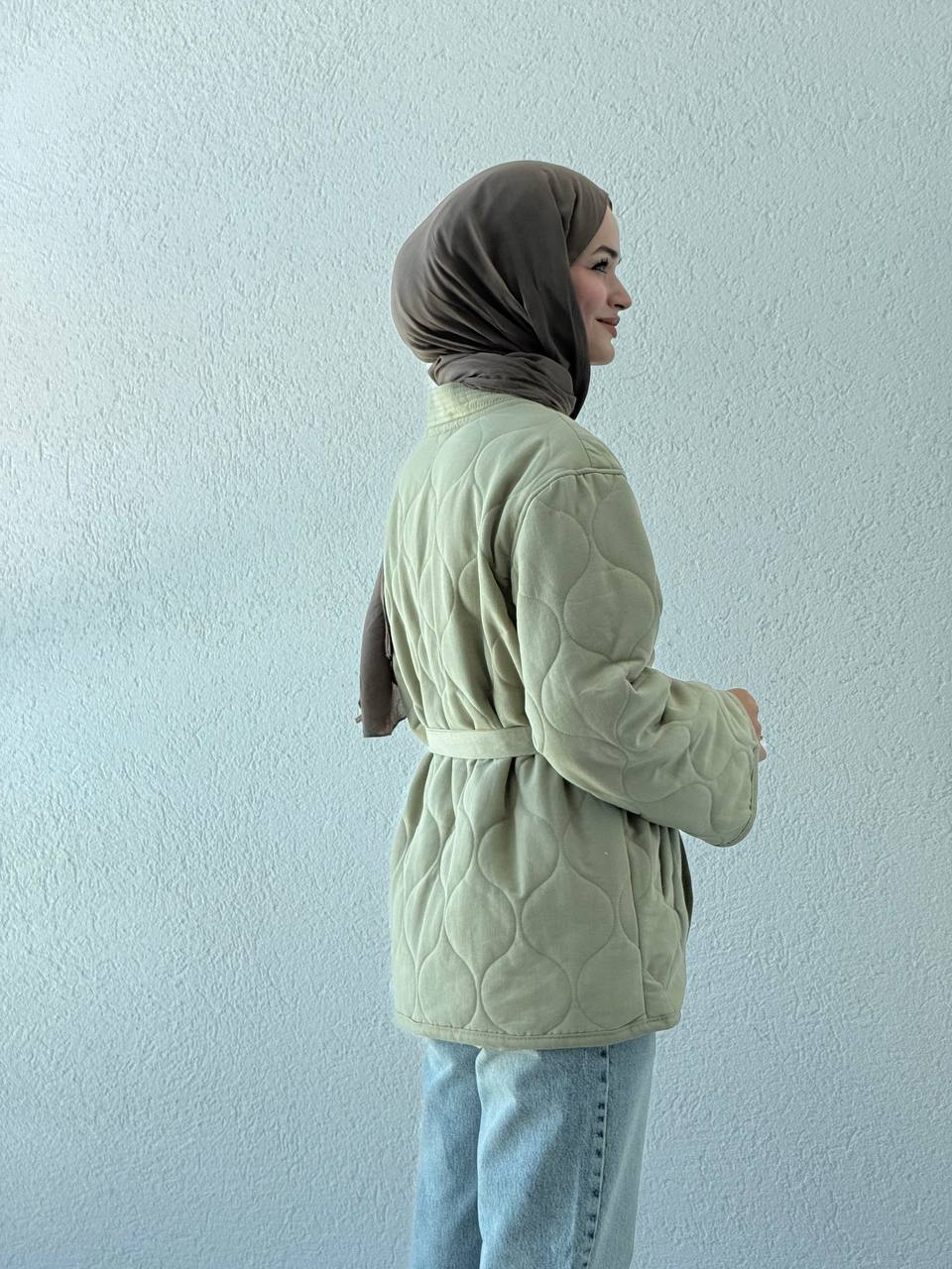 Premium Kalite İçi Dolgulu Kuşaklı Ceket 900 - Soft Yeşil