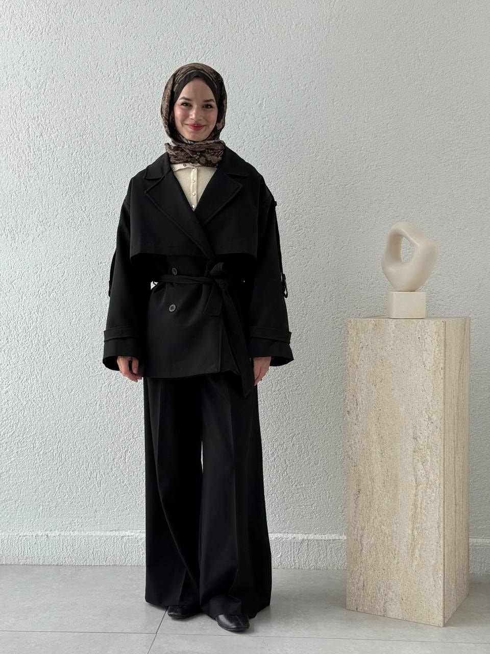Kuşaklı İçi Astarlı Trençkot 9580 - Siyah